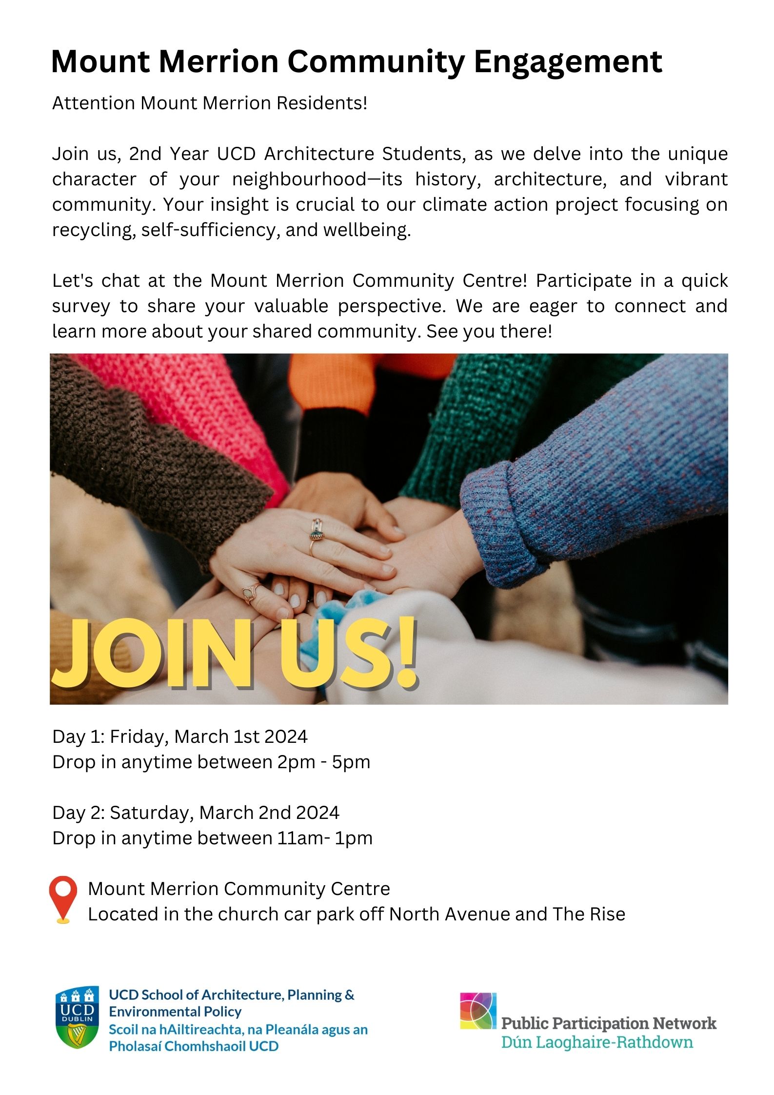 Poster of Mount Merrion Community Engagement