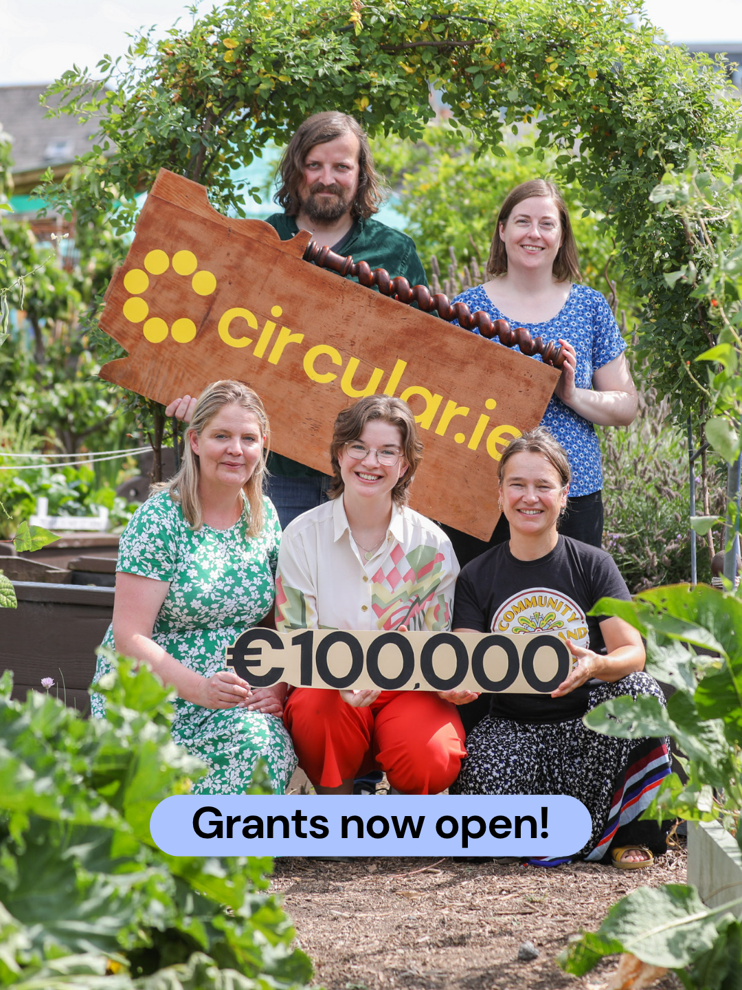 The Circular.ie team accompanied by Lucy Buckley and Nathalie Cazaux, launching the Circular Communication Grants 2026 at The Mud Island Community Garden, Dublin" Photo Credit: Maxwell Photography